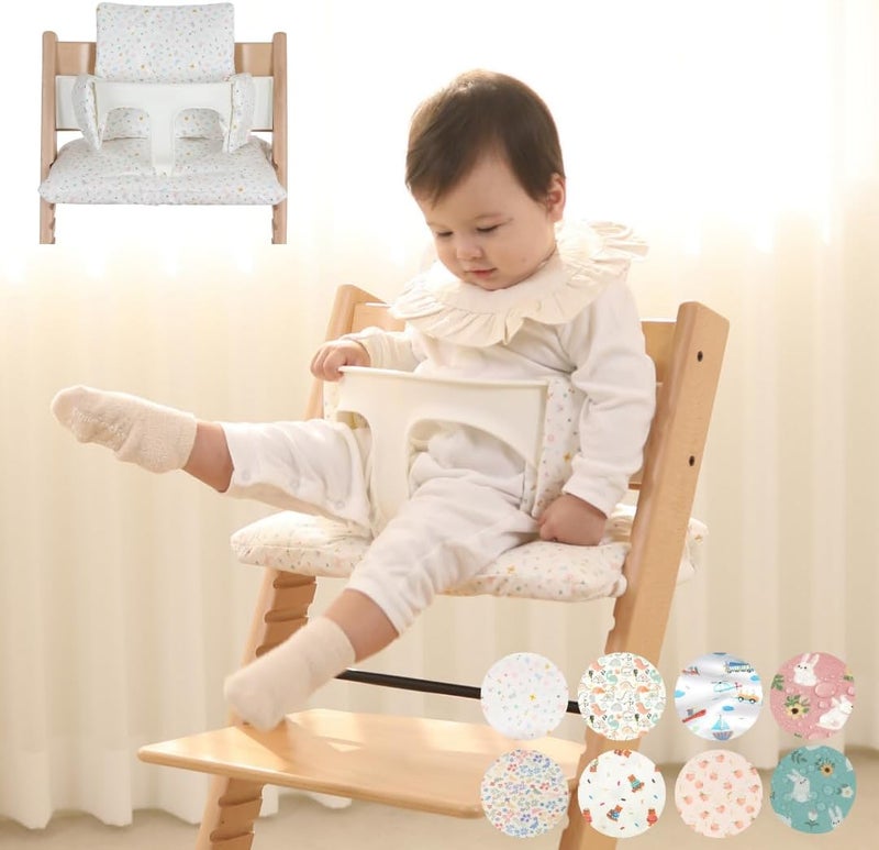 Gembebe Waterproof Compatible Stokke Tripp Trapp Cushion Set - Easy to Clean Newborn Set - 100% Cotton High Chair Cushion (Little Birdie / 49.5 Counts) - Image 1